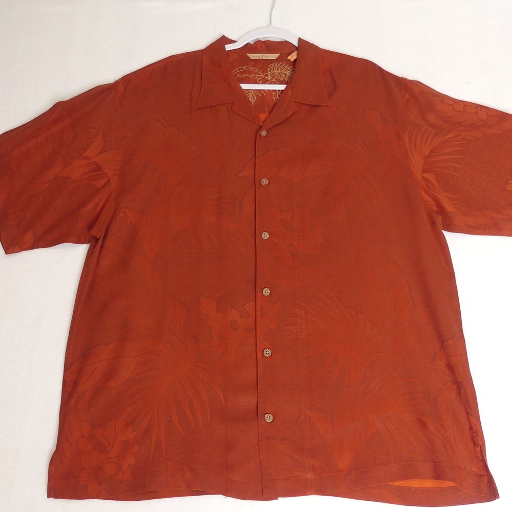 Tommy Bahama Short Sleeve Silk Button Up Hawaiian Shirt Red‎ Men's XL